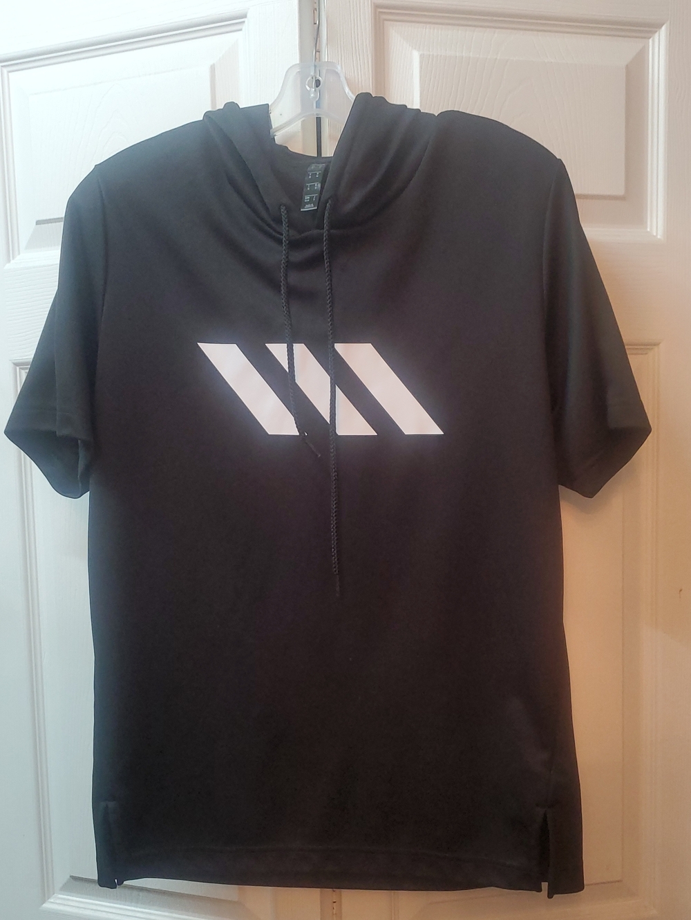 adidas Black Short Sleeve Hoodie with White Logo Tag